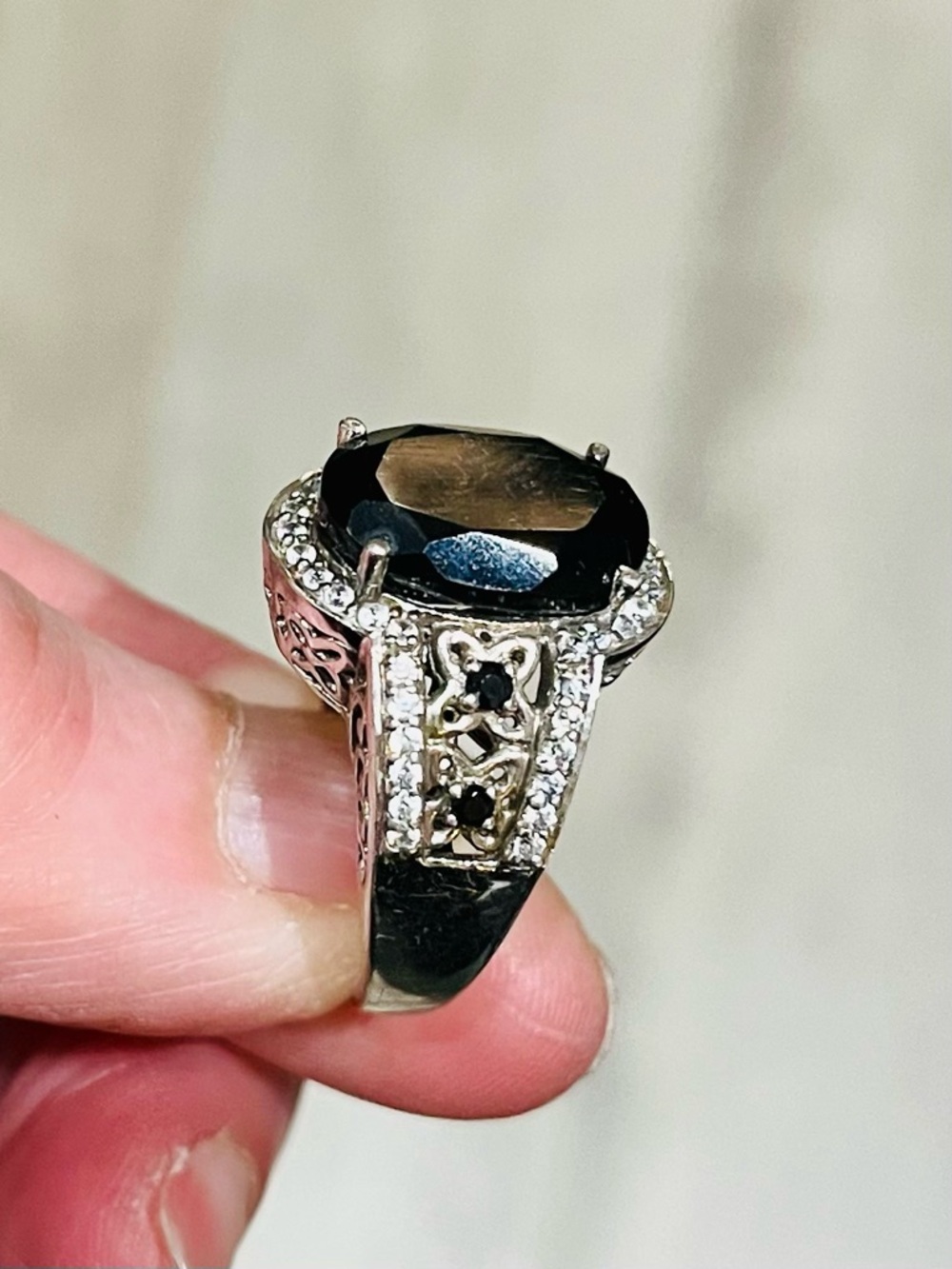 Vintage Sterling Silver Black Onyx Cocktail Ring DP 925 Size 7.25 - Picture 8 of 15